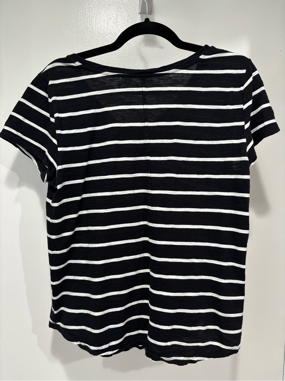 LOFT Black and White Striped V-Neck Short Sleeve Tee - Picture 3 of 7